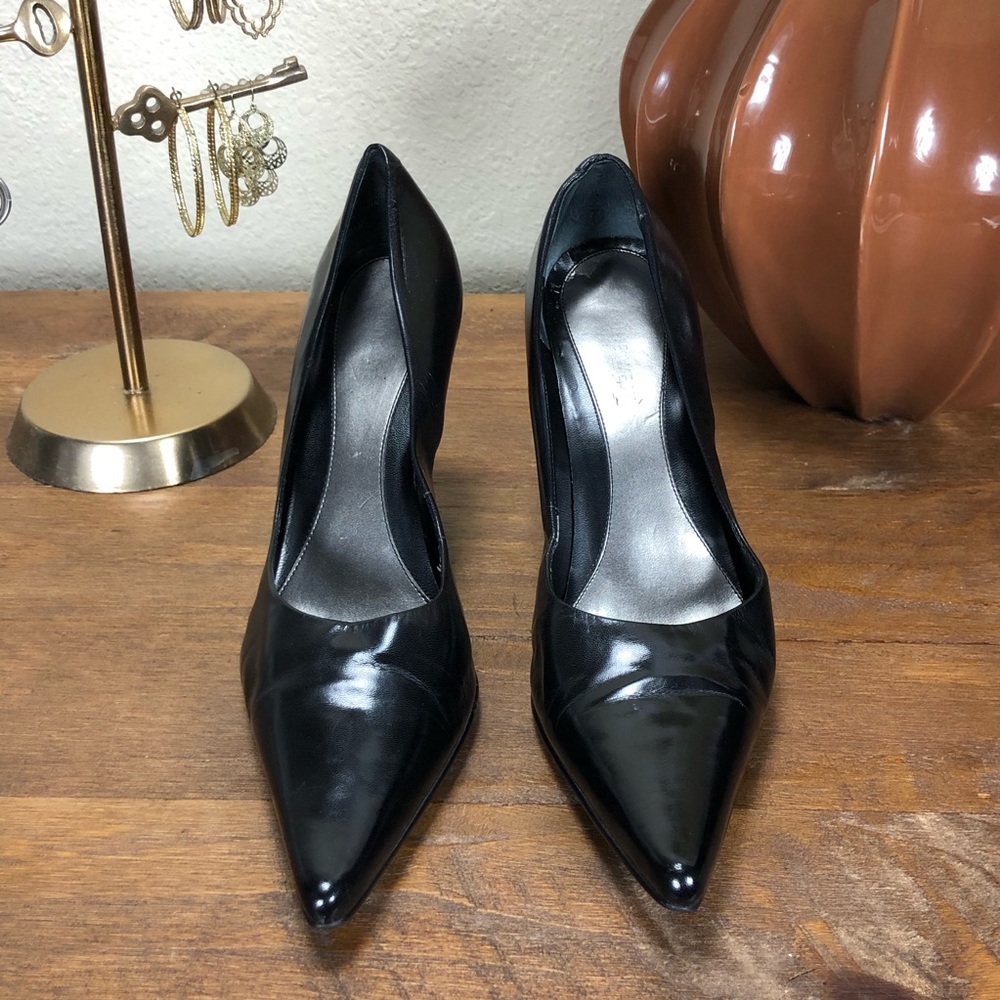Nine West Black Leather Pointed Stiletto Heels - Picture 2 of 8